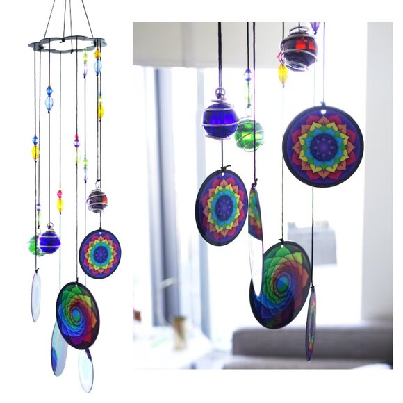 Chakra Crystal Metal Wind Chimes Window Garden Hanging Windchimes Boho Mandala - Picture 2 of 9